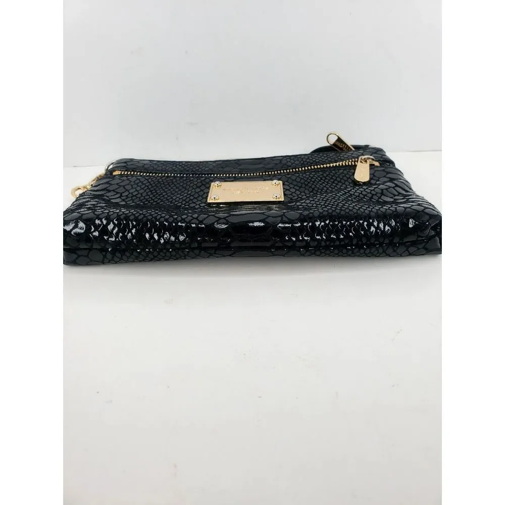Michael Kors Small Purse Snake Style Bag Black‎ Patent Leather Zip Handbag